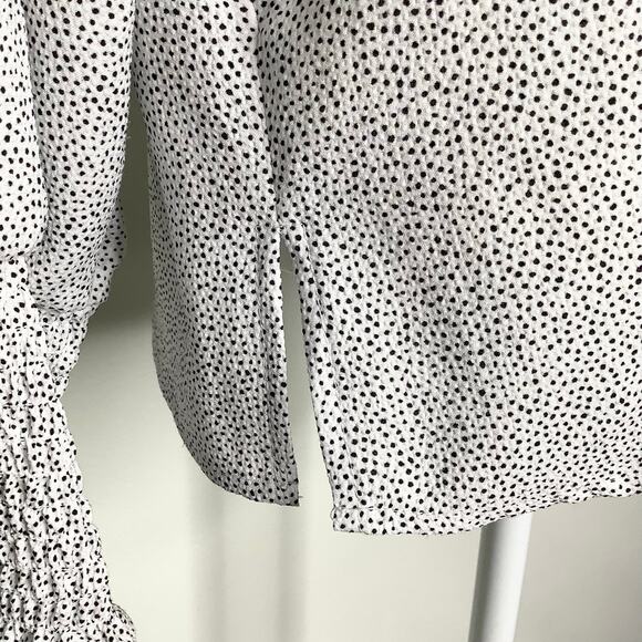 Maison d'Amelie Black White Polka Dot Ruffle Neck Smocked Cuffs Large - Picture 4 of 7